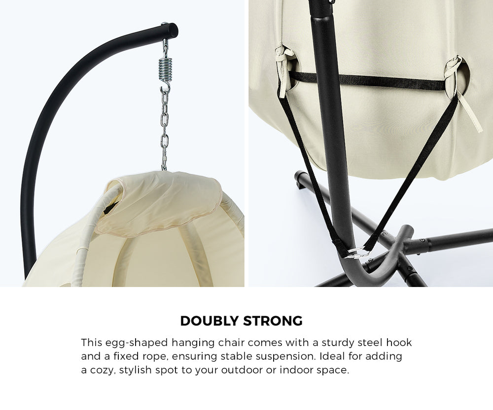 Livsip Outdoor Egg Hanging Chair Swing Seat with Stand Cushions Beige-Outdoor Hanging Chair-PEROZ Accessories