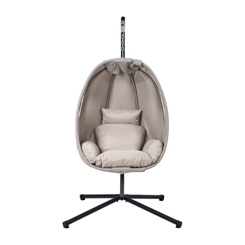Livsip Outdoor Egg Hanging Chair Swing Seat with Stand Cushions Grey-Outdoor Hanging Chair-PEROZ Accessories