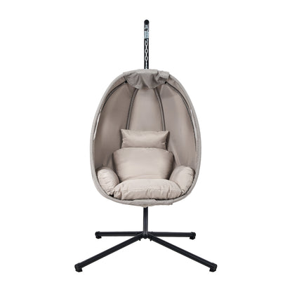 Livsip Outdoor Egg Hanging Chair Swing Seat with Stand Cushions Grey-Outdoor Hanging Chair-PEROZ Accessories