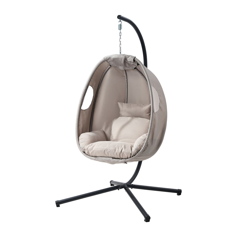 Livsip Outdoor Egg Hanging Chair Swing Seat with Stand Cushions Grey-Outdoor Hanging Chair-PEROZ Accessories
