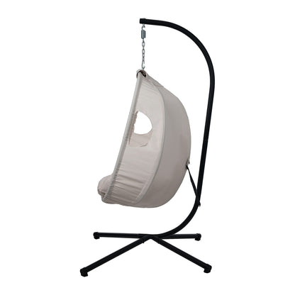Livsip Outdoor Egg Hanging Chair Swing Seat with Stand Cushions Grey-Outdoor Hanging Chair-PEROZ Accessories
