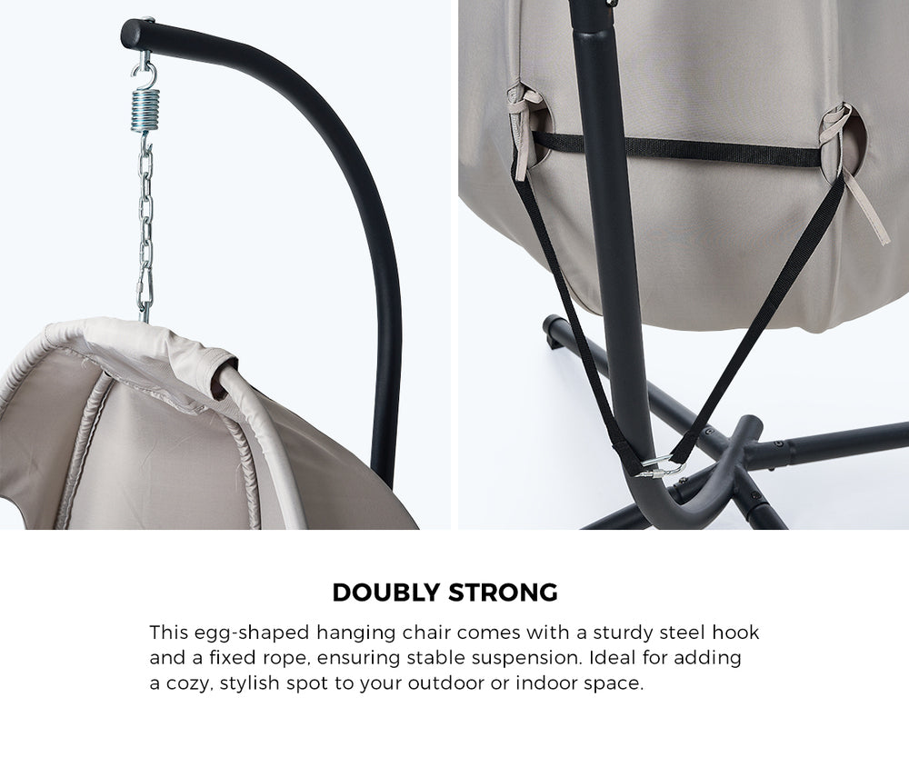 Livsip Outdoor Egg Hanging Chair Swing Seat with Stand Cushions Grey-Outdoor Hanging Chair-PEROZ Accessories