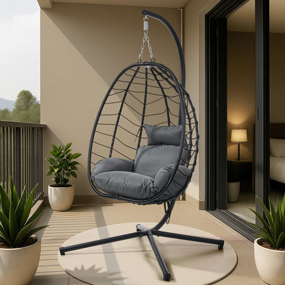 Livsip Outdoor Rattan Hanging Chair Porch Swing Chair Egg Seat Black-Outdoor Hanging Chair-PEROZ Accessories