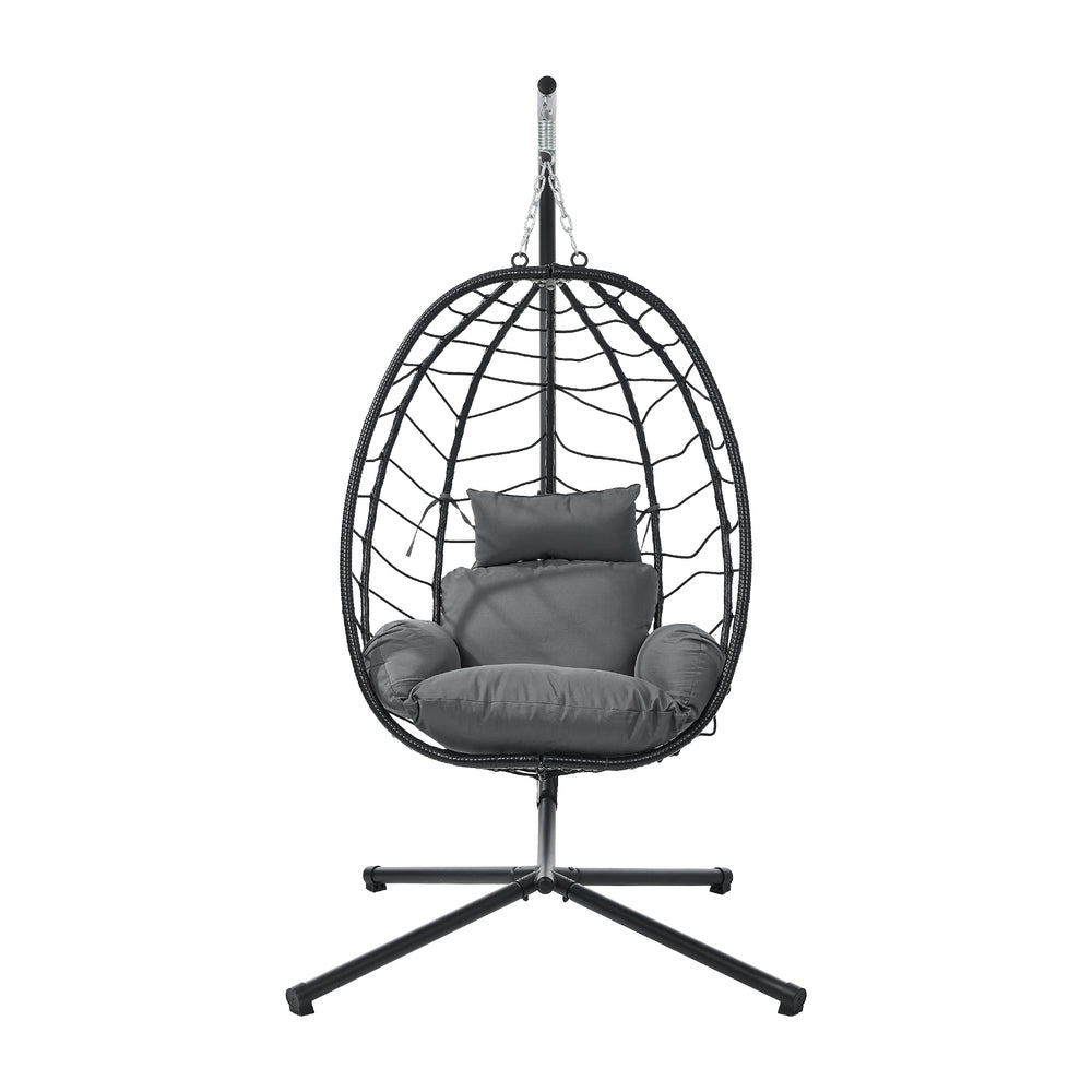 Livsip Outdoor Rattan Hanging Chair Porch Swing Chair Egg Seat Black-Outdoor Hanging Chair-PEROZ Accessories