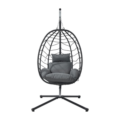 Livsip Outdoor Rattan Hanging Chair Porch Swing Chair Egg Seat Black-Outdoor Hanging Chair-PEROZ Accessories