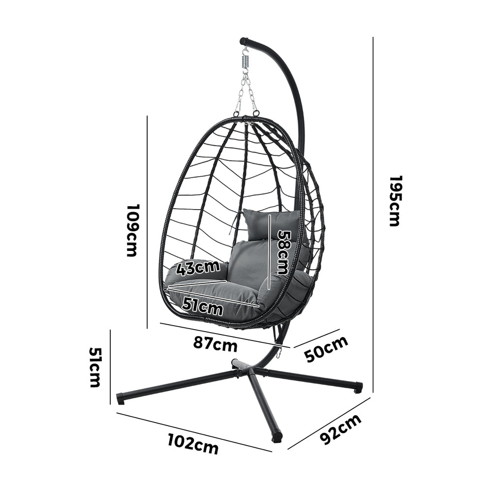 Livsip Outdoor Rattan Hanging Chair Porch Swing Chair Egg Seat Black-Outdoor Hanging Chair-PEROZ Accessories