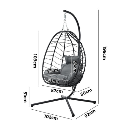 Livsip Outdoor Rattan Hanging Chair Porch Swing Chair Egg Seat Black-Outdoor Hanging Chair-PEROZ Accessories