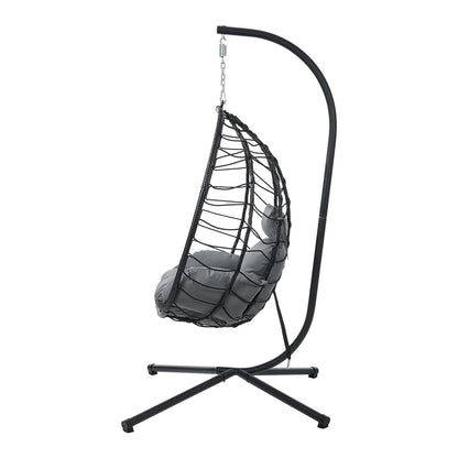 Livsip Outdoor Rattan Hanging Chair Porch Swing Chair Egg Seat Black-Outdoor Hanging Chair-PEROZ Accessories