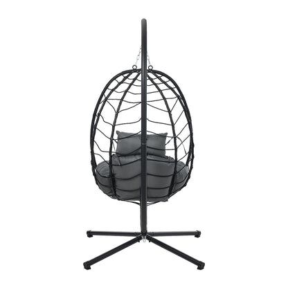 Livsip Outdoor Rattan Hanging Chair Porch Swing Chair Egg Seat Black-Outdoor Hanging Chair-PEROZ Accessories