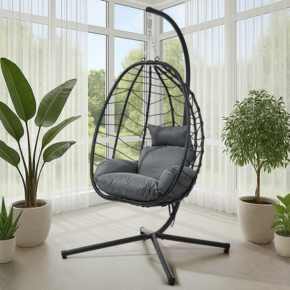Livsip Outdoor Rattan Hanging Chair Porch Swing Chair Egg Seat Black-Outdoor Hanging Chair-PEROZ Accessories