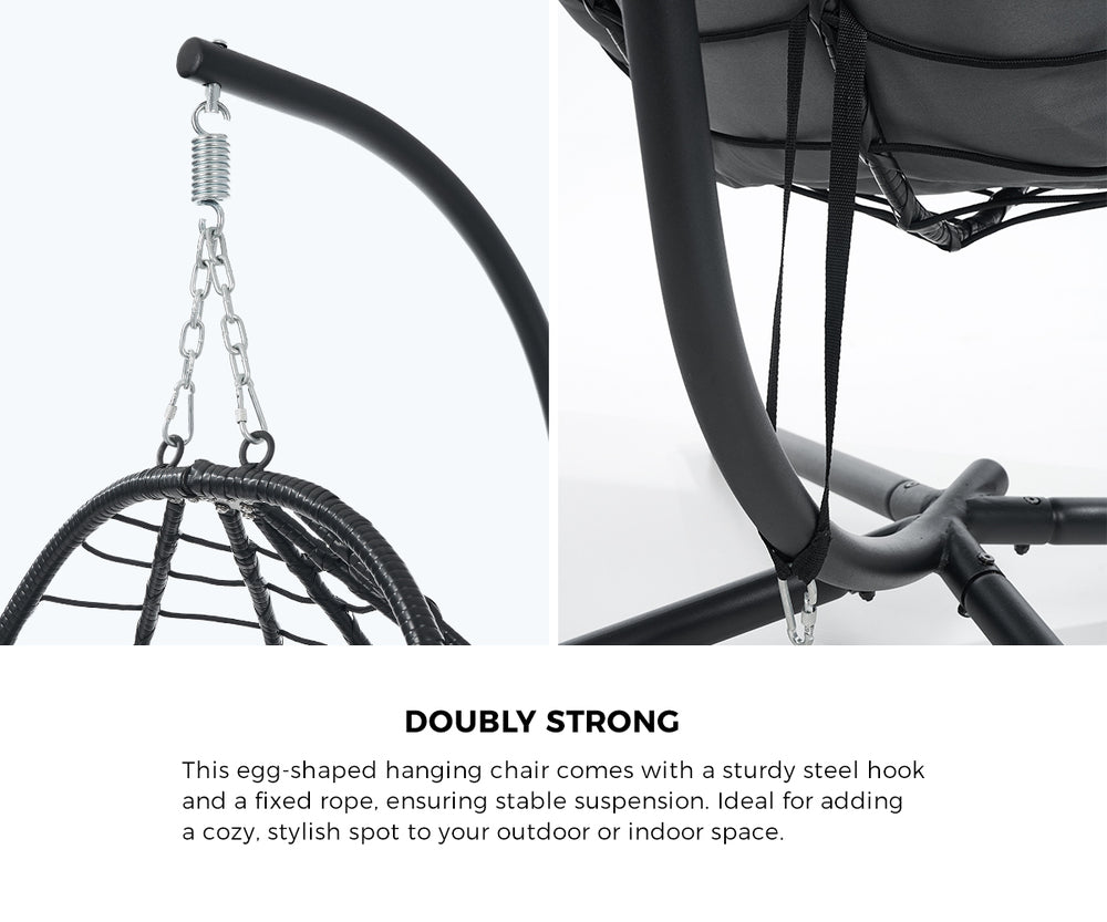 Livsip Outdoor Rattan Hanging Chair Porch Swing Chair Egg Seat Black-Outdoor Hanging Chair-PEROZ Accessories