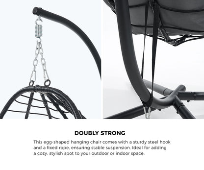 Livsip Outdoor Rattan Hanging Chair Porch Swing Chair Egg Seat Black-Outdoor Hanging Chair-PEROZ Accessories