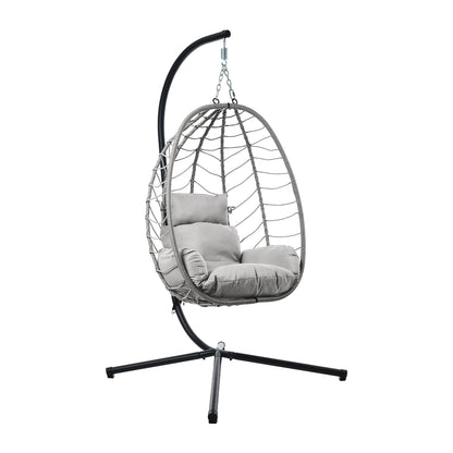 Livsip Outdoor Rattan Hanging Chair Porch Swing Chair Egg Seat Grey-Outdoor Hanging Chair-PEROZ Accessories