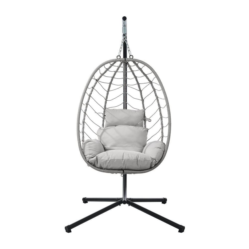 Livsip Outdoor Rattan Hanging Chair Porch Swing Chair Egg Seat Grey-Outdoor Hanging Chair-PEROZ Accessories