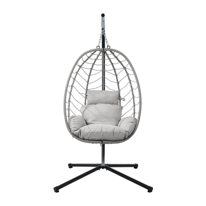 Livsip Outdoor Rattan Hanging Chair Porch Swing Chair Egg Seat Grey-Outdoor Hanging Chair-PEROZ Accessories