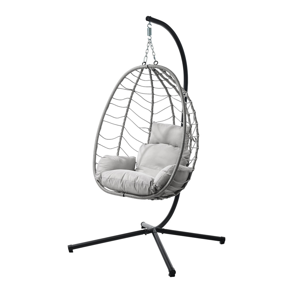 Livsip Outdoor Rattan Hanging Chair Porch Swing Chair Egg Seat Grey-Outdoor Hanging Chair-PEROZ Accessories