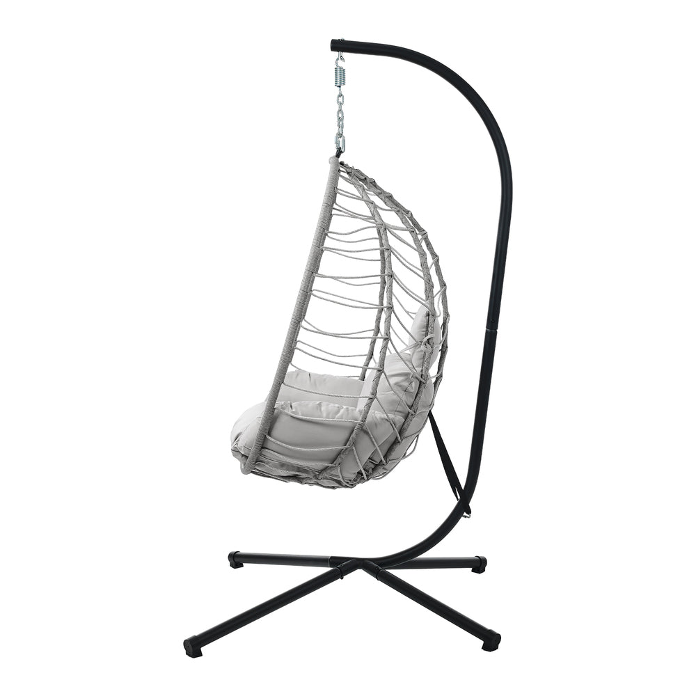 Livsip Outdoor Rattan Hanging Chair Porch Swing Chair Egg Seat Grey-Outdoor Hanging Chair-PEROZ Accessories