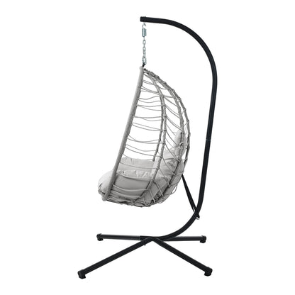 Livsip Outdoor Rattan Hanging Chair Porch Swing Chair Egg Seat Grey-Outdoor Hanging Chair-PEROZ Accessories