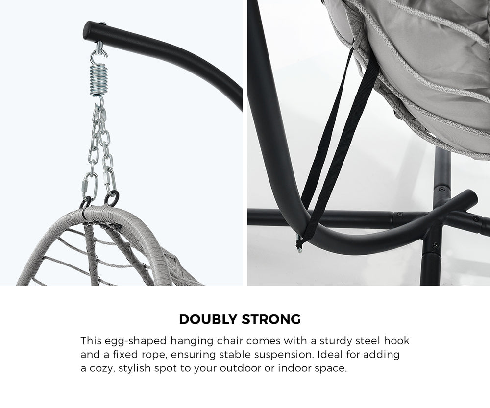 Livsip Outdoor Rattan Hanging Chair Porch Swing Chair Egg Seat Grey-Outdoor Hanging Chair-PEROZ Accessories