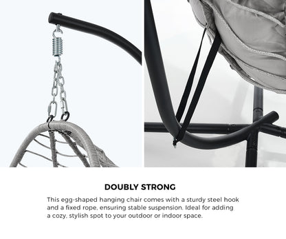 Livsip Outdoor Rattan Hanging Chair Porch Swing Chair Egg Seat Grey-Outdoor Hanging Chair-PEROZ Accessories