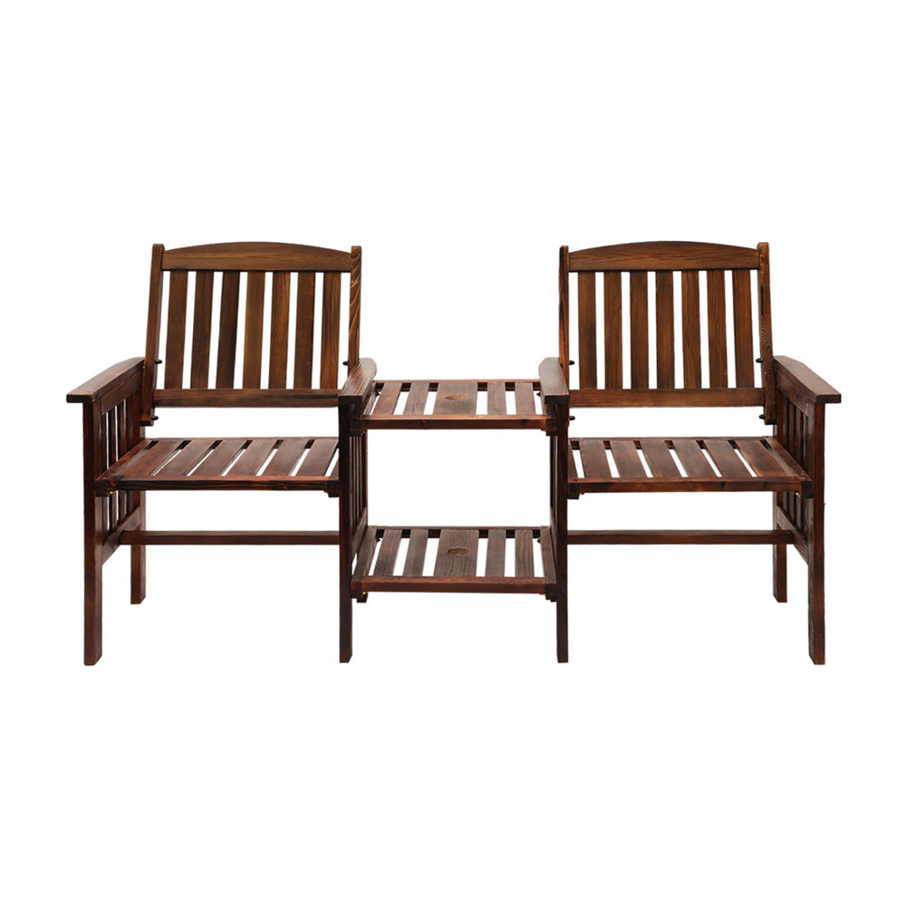Livsip Outdoor Wooden Chair Garden Bench 2 Seat &amp; Table Loveseat Patio Furniture-Outdoor Benches-PEROZ Accessories