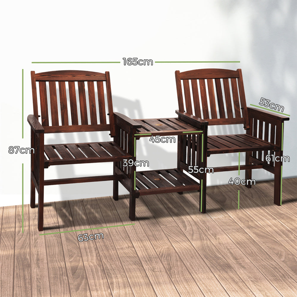 Livsip Outdoor Wooden Chair Garden Bench 2 Seat &amp; Table Loveseat Patio Furniture-Outdoor Benches-PEROZ Accessories