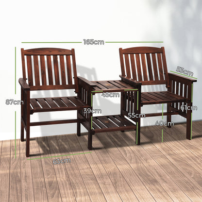 Livsip Outdoor Wooden Chair Garden Bench 2 Seat &amp; Table Loveseat Patio Furniture-Outdoor Benches-PEROZ Accessories