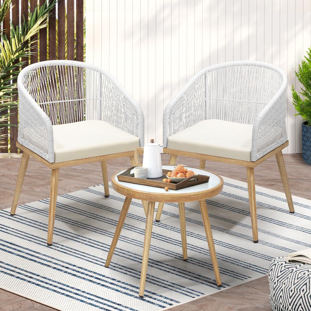 Livsip 3PCS Outdoor Furniture Lounge Setting Dining Table Chair Patio Bistro Set-Outdoor Patio Sets-PEROZ Accessories