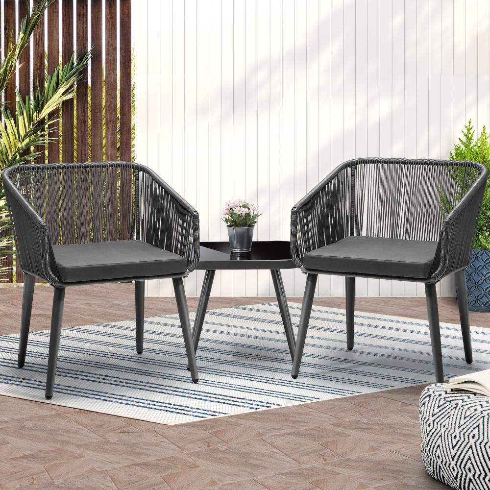 Livsip Outdoor Furniture 3 Piece Lounge Setting Chairs Side Table Bistro Set Patio-Outdoor Patio Sets-PEROZ Accessories