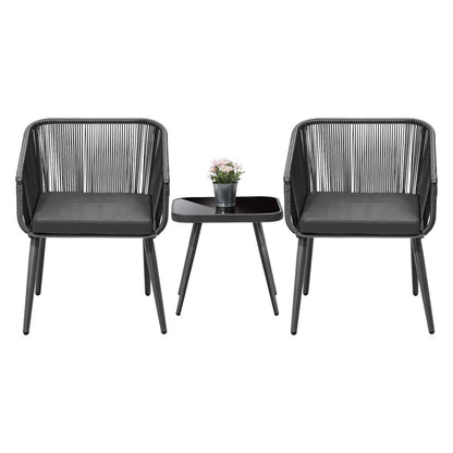 Livsip Outdoor Furniture 3 Piece Lounge Setting Chairs Side Table Bistro Set Patio-Outdoor Patio Sets-PEROZ Accessories