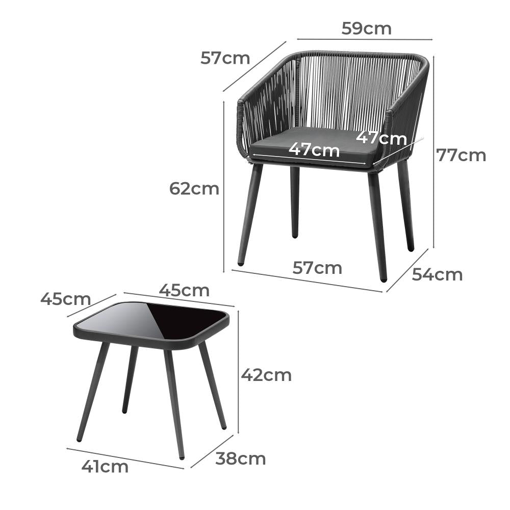 Livsip Outdoor Furniture 3 Piece Lounge Setting Chairs Side Table Bistro Set Patio-Outdoor Patio Sets-PEROZ Accessories