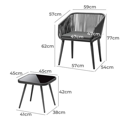 Livsip Outdoor Furniture 3 Piece Lounge Setting Chairs Side Table Bistro Set Patio-Outdoor Patio Sets-PEROZ Accessories