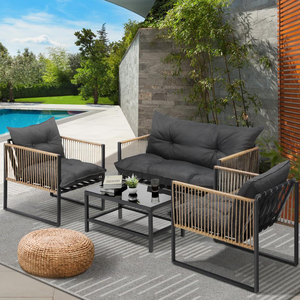 Livsip 4 Piece Outdoor Furniture Setting Garden Patio Lounge Sofa Table Chairs-Outdoor Patio Sets-PEROZ Accessories