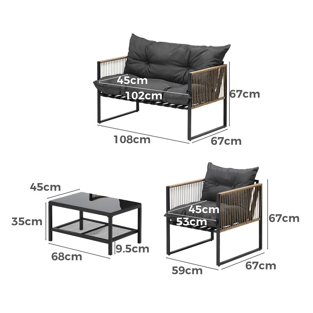 Livsip 4 Piece Outdoor Furniture Setting Garden Patio Lounge Sofa Table Chairs-Outdoor Patio Sets-PEROZ Accessories