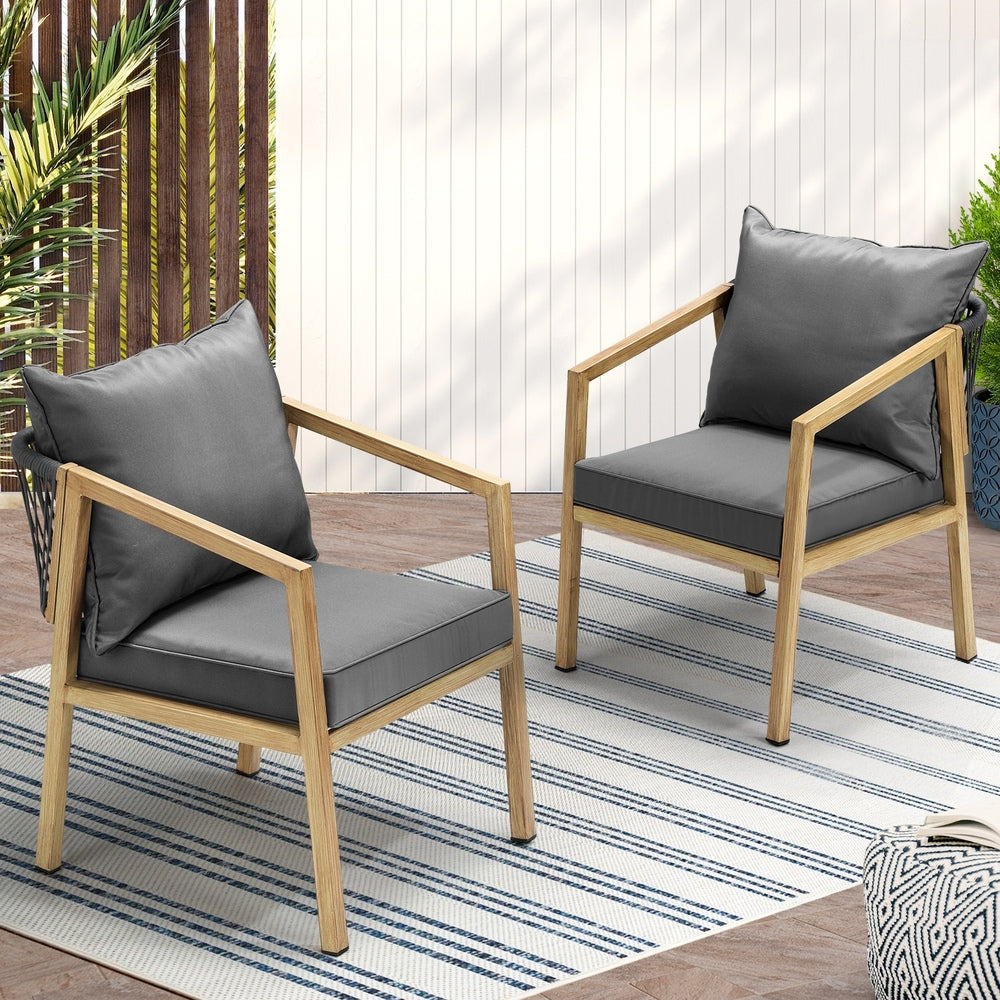Livsip 2PCS Outdoor Furniture Chairs Garden Patio Lounge Set Steel Frame Beige-Outdoor Patio Sets-PEROZ Accessories