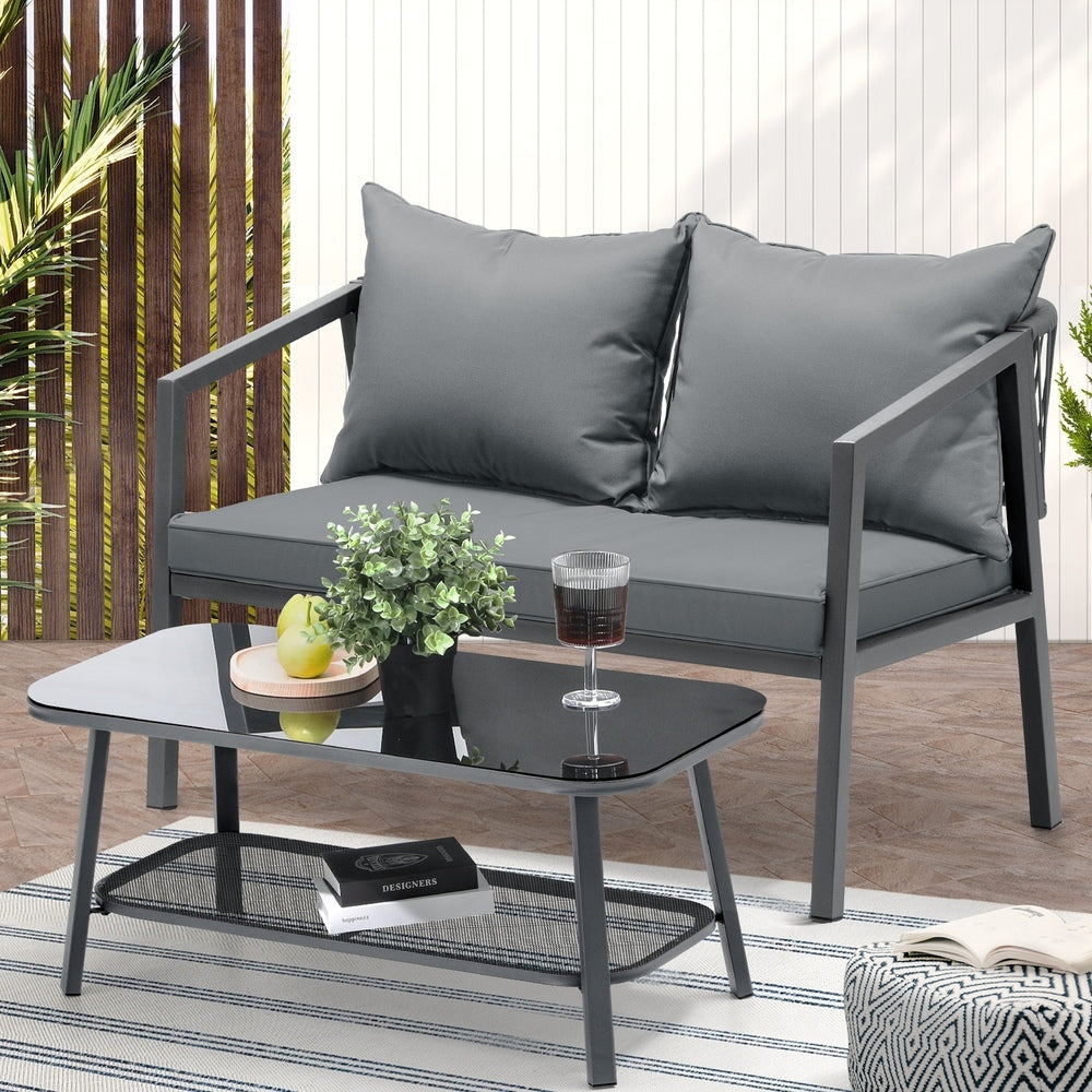 Livsip Set of 2 Outdoor Furniture Setting Garden Patio Lounge Sofa Table Chairs-Outdoor Patio Sets-PEROZ Accessories
