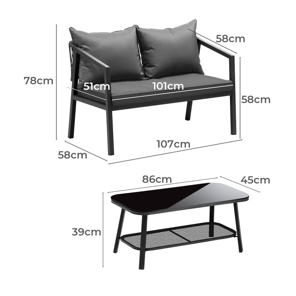 Livsip Set of 2 Outdoor Furniture Setting Garden Patio Lounge Sofa Table Chairs-Outdoor Patio Sets-PEROZ Accessories