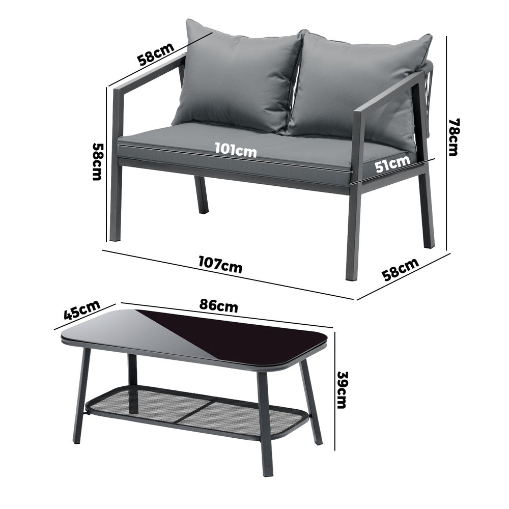 Livsip Set of 2 Outdoor Furniture Setting Garden Patio Lounge Sofa Table Chairs-Outdoor Patio Sets-PEROZ Accessories
