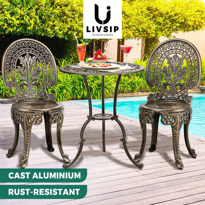 Livsip Outdoor Furniture Bistro Set 3pcs Chair Table Cast Aluminium Patio Garden-Outdoor Patio Sets-PEROZ Accessories