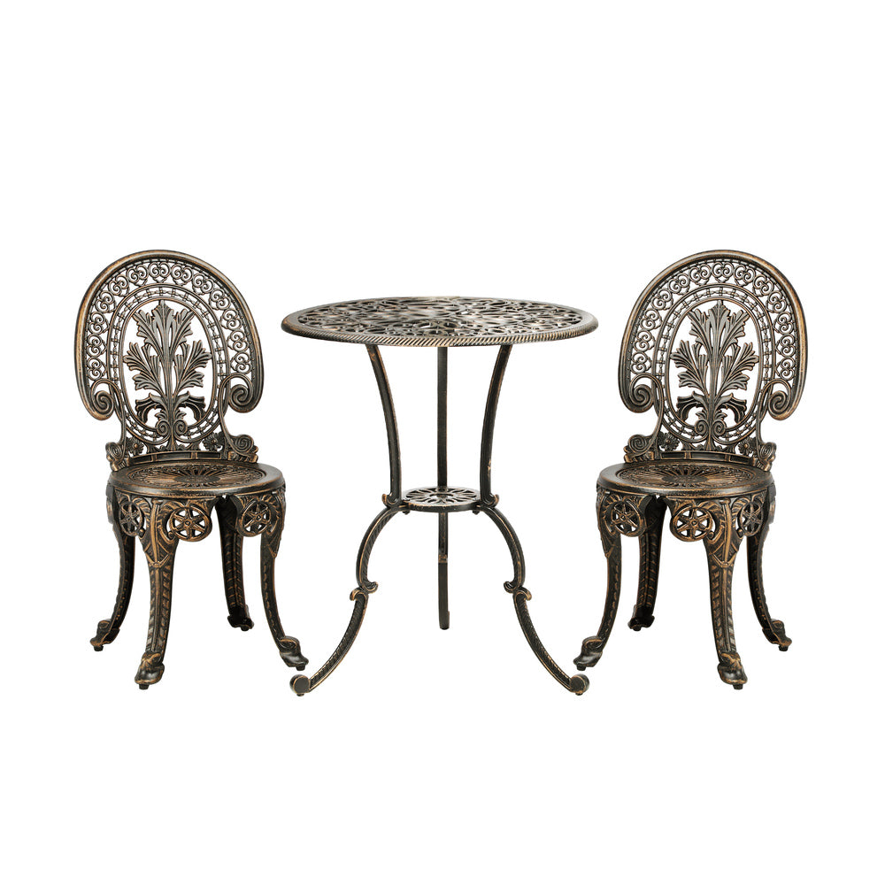 Livsip Outdoor Furniture Bistro Set 3pcs Chair Table Cast Aluminium Patio Garden-Outdoor Patio Sets-PEROZ Accessories