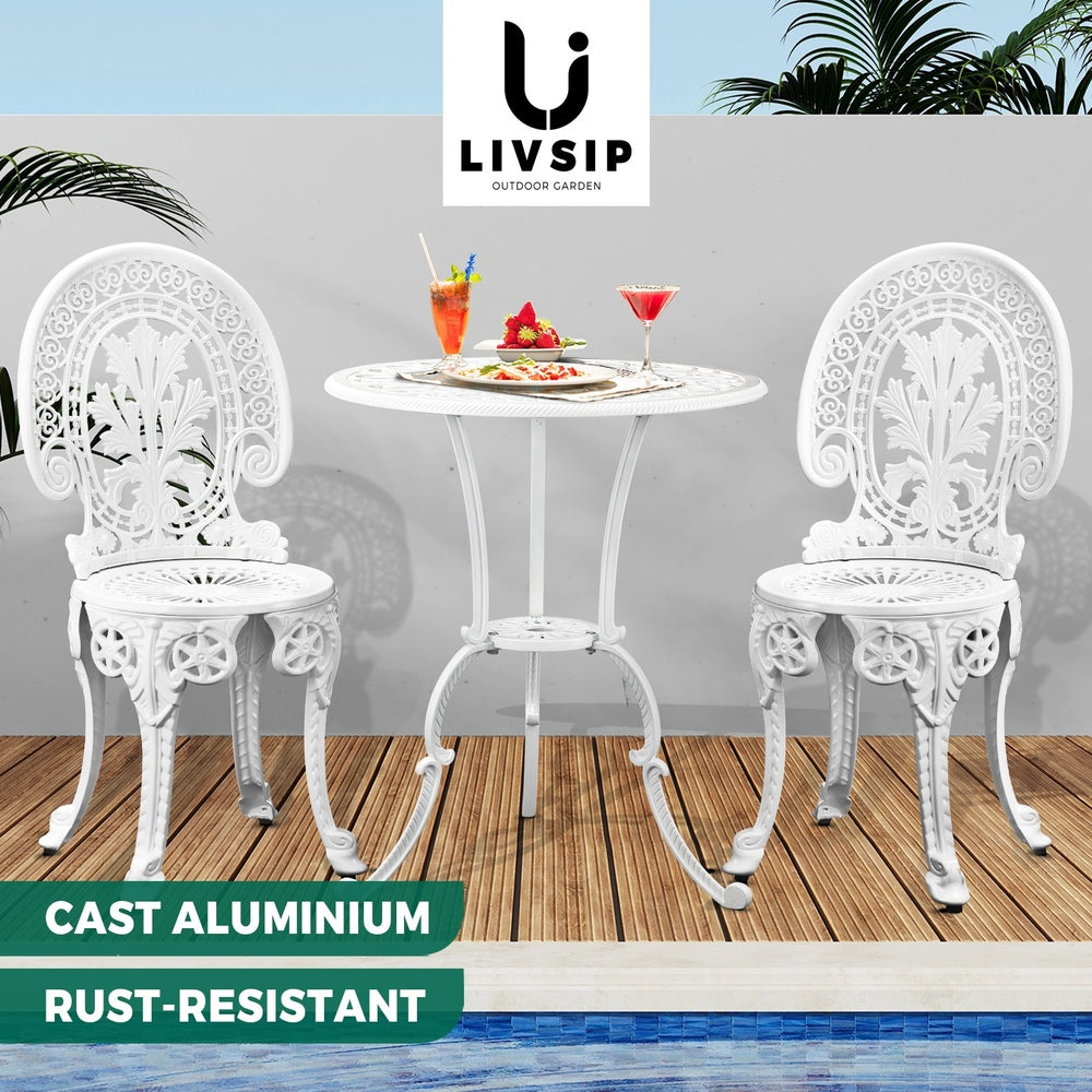 Livsip Outdoor Bistro Setting Cast Aluminium Table and Chair 3PCS Patio Set-Outdoor Patio Sets-PEROZ Accessories