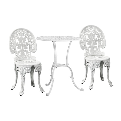 Livsip Outdoor Bistro Setting Cast Aluminium Table and Chair 3PCS Patio Set-Outdoor Patio Sets-PEROZ Accessories