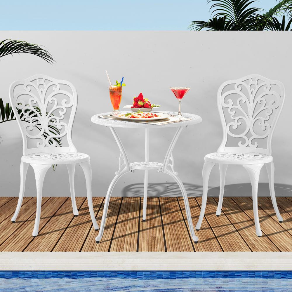 Livsip Bistro Outdoor Setting Chairs Table Patio Dining 3PCS Set Cast Aluminium-Outdoor Patio Sets-PEROZ Accessories