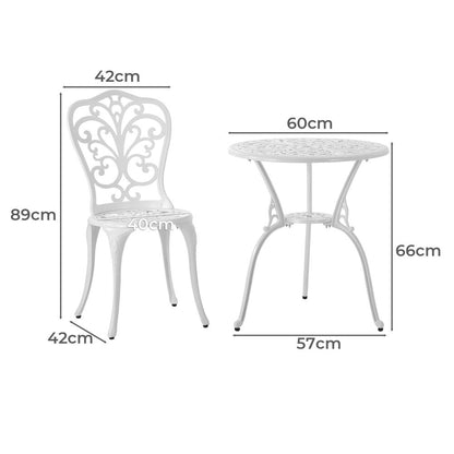 Livsip Bistro Outdoor Setting Chairs Table Patio Dining 3PCS Set Cast Aluminium-Outdoor Patio Sets-PEROZ Accessories
