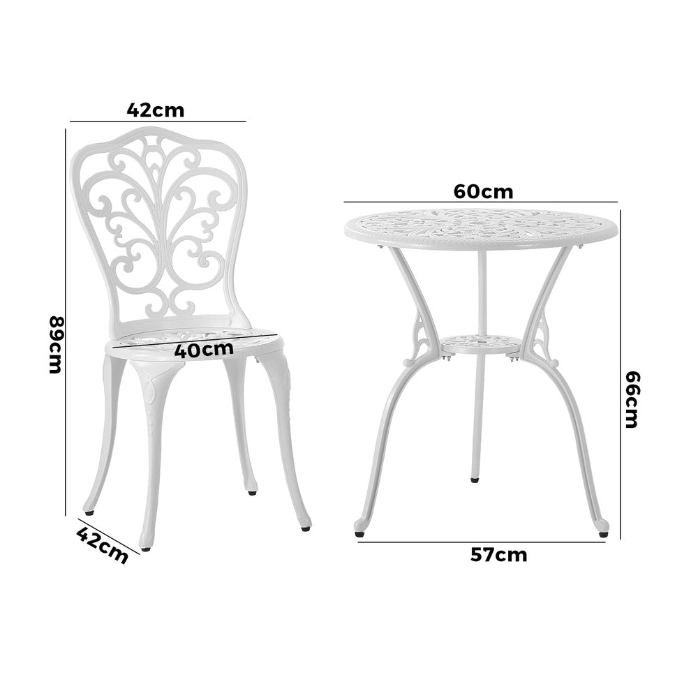 Livsip Bistro Outdoor Setting Chairs Table Patio Dining 3PCS Set Cast Aluminium-Outdoor Patio Sets-PEROZ Accessories