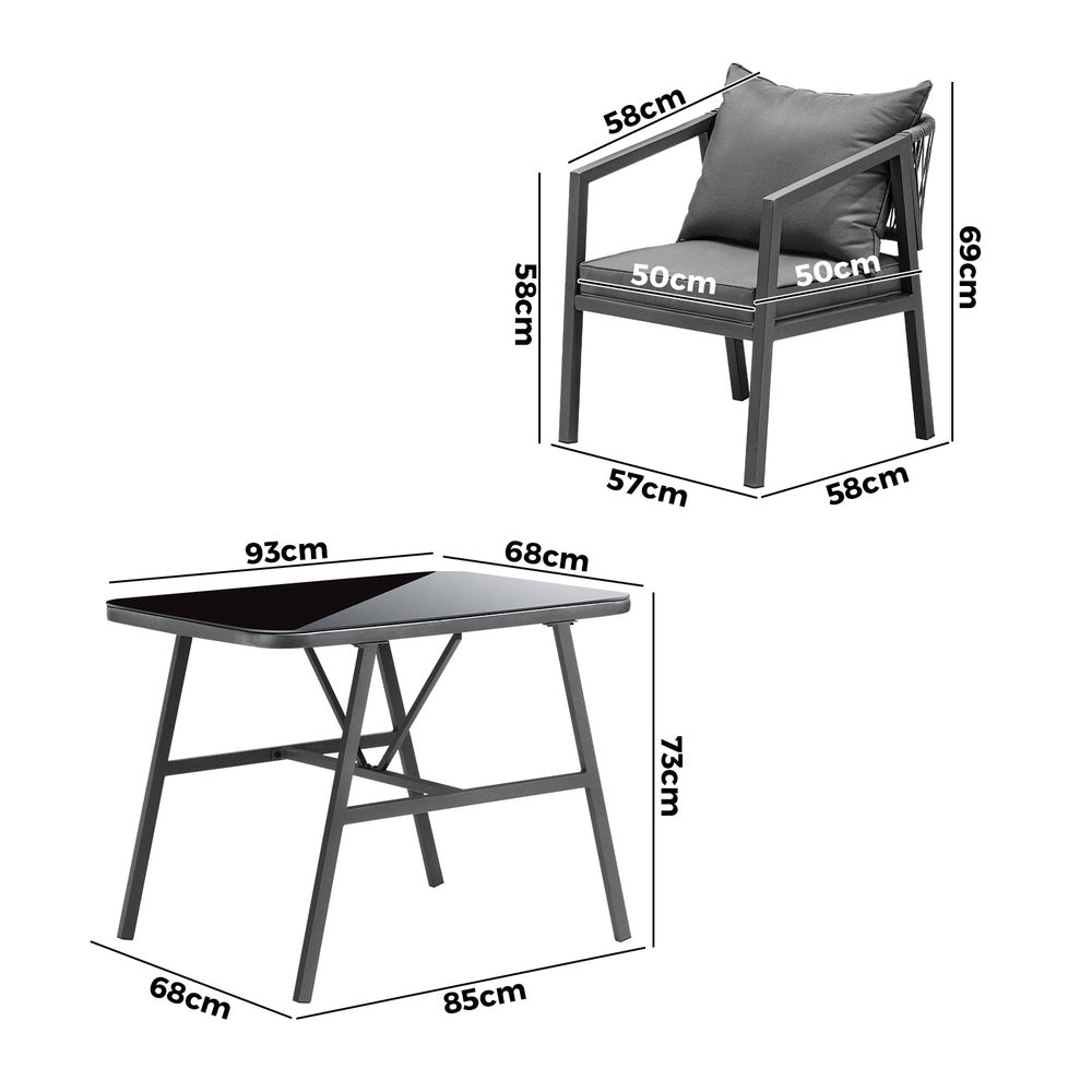 Livsip 3PCS Outdoor Dining Setting Lounge Patio Furniture Table Chairs Set-Outdoor Patio Sets-PEROZ Accessories