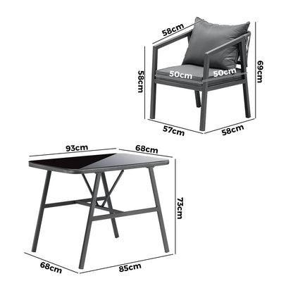 Livsip 3PCS Outdoor Dining Setting Lounge Patio Furniture Table Chairs Set-Outdoor Patio Sets-PEROZ Accessories