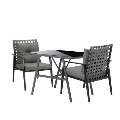 Livsip 2 Seater Outdoor Dining Set with Table Grey &amp; Black-Outdoor Dining Set-PEROZ Accessories