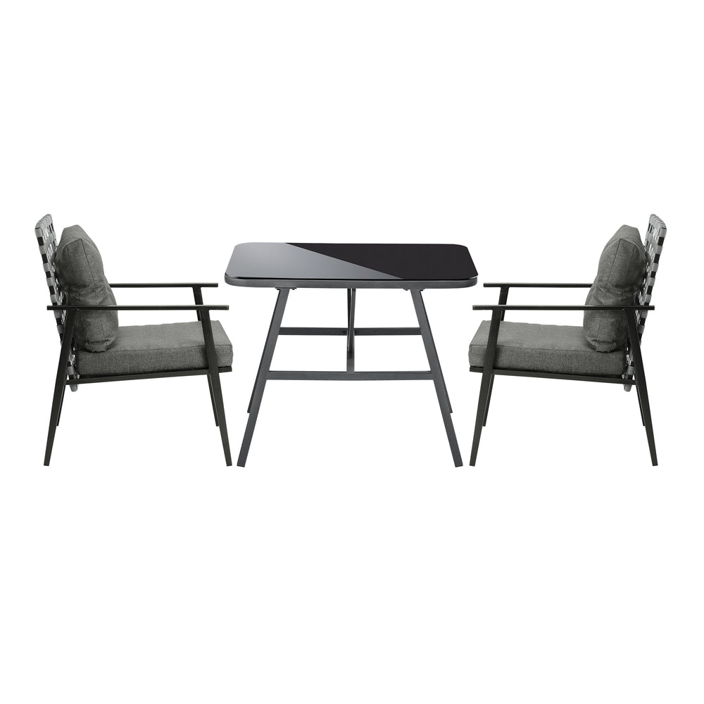 Livsip 2 Seater Outdoor Dining Set with Table Grey &amp; Black-Outdoor Dining Set-PEROZ Accessories