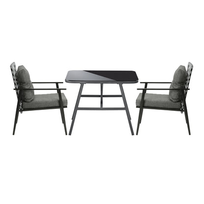 Livsip 2 Seater Outdoor Dining Set with Table Grey &amp; Black-Outdoor Dining Set-PEROZ Accessories